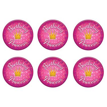 Imagem de Beistle Pinos de crachá com 6 botões de aniversário princesa pinback para suprimentos de lembrancinhas de festa, 5 cm, rosa/amarelo/branco/roxo