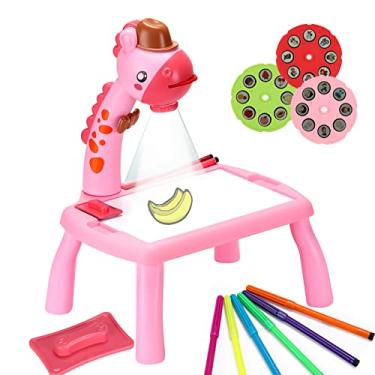 Imagem de Mesa de desenho multifuncional Mesa de aprendizagem com música Função Trace e Desenhe Projetor Art Drawing d 24 Padrões Projeção Traço Mesa de Pintura Projeção Sketchpad (rosa) CAIJI