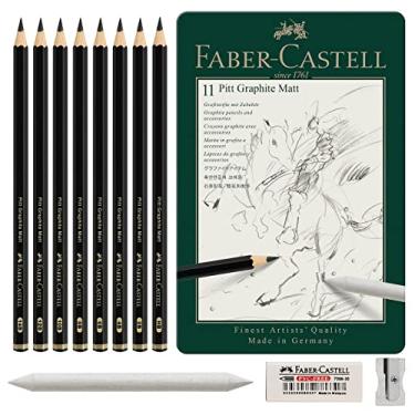Imagem de Faber-Castell Conjunto de lápis de grafite fosco da Pitt – Conjunto de esboço de grafite com 11 peças, 8 lápis de grafite e acessórios de desenho