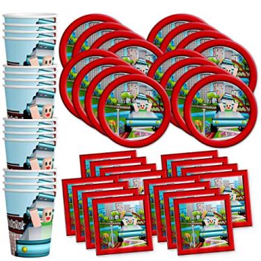 Imagem de Conjunto de suprimentos para festa de aniversário de blocos de robôs conjunto de pratos de guardanapos copos kit de louça para 16