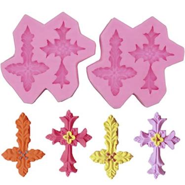 Imagem de Hengke 2 peças moldes de silicone cruzado para artigos de festa de batismo, chá de bebê, festa de casamento, pudim, muffin de panela, tapetes de impressão, adorno barroco, chocolate, cubo de gelo, tortas de biscoito, bolo de bolo, decoração
