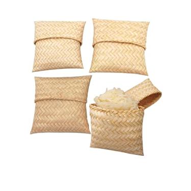 Imagem de FOREVER 1 – Cesta de arroz pegajosa 10 x 10 cm, recipiente de arroz pegajoso cozido no vapor de bambu Kratib, cesta de servir feita à mão da Tailândia, cor de bambu original, Kratib plano tailandês e Laos para casa, restaurante