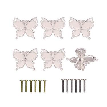 Imagem de Puxador de armário de 6 peças Borboleta Borboleta Puxador Decorativo Armário Armário Guarda-roupa de armário Alças Únicas Decoração de Casa, Contemporâneo, White
