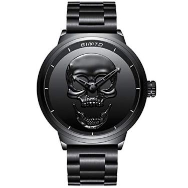 Imagem de Relógio masculino de aço preto, relógio de caveira 3D de aço inoxidável, mostrador grande, vintage, esportivo, quartzo, relógio de pulso, black, Moda