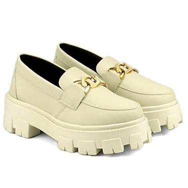 Imagem de Mocassim Feminino Tratorado GuGi Com Metal Oxford Plataforma Blogueira Leve 403-GG (39, Marfim)