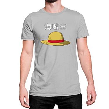 Imagem de Camiseta T-Shirt Chapéu One Piece Luffy Cor:Cinza;Tamanho:P