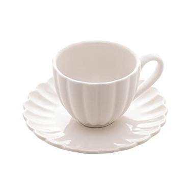 Imagem de XÍCARAS COM PIRES PARA CAFÉ DE PORCELANA WOLFF 2 PEÇAS PÉTALA 90ml BRANCO MATT