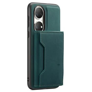 Imagem de KVIBEO Capa para Huawei P50/P50 Pro, 2 em 1 carteira de couro de luxo destacável com compartimentos para cartões e suporte à prova de choque proteção de fivela magnética, verde, P50 6,5 polegadas