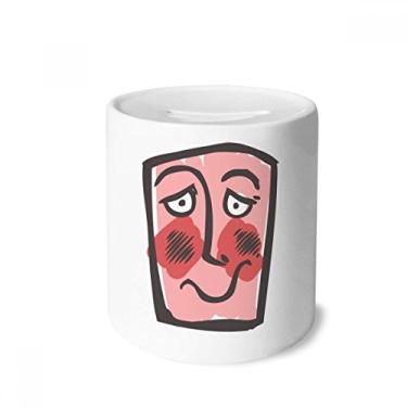 Imagem de DIYthinker Caixa de cerâmica com desenho de rosto abstrato tímido, porta-moedas com porta-moedas