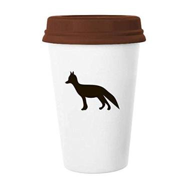 Imagem de Caneca de cerâmica preta com retrato de animal fofo de raposa preta para copo de café