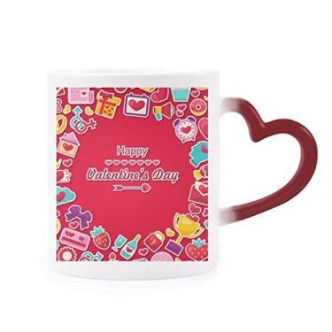 Imagem de Caneca vermelha Feliz Dia dos Namorados Coração Amor Sensível ao Calor Caneca Vermelha Mudança de Cor