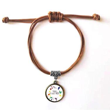 Imagem de DIYthinker Pulseira de couro masculina LGBT bandeira de arco-íris Yap I Am pulseira de couro corda marrom joia presente