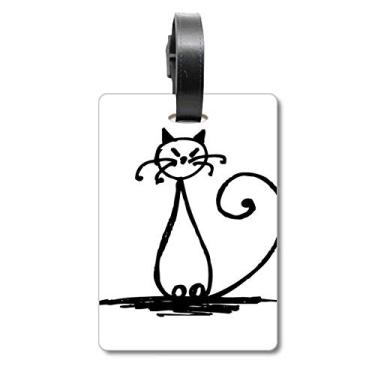 Imagem de Curly Tail Cat Smile Sit Line Mala Etiqueta para Bagagem Cartão de Bagagem Scutcheon Etiqueta