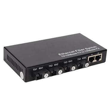 Imagem de Switch de Fibra Ethernet, RX1550 Tx1310nm 6 Portas Transceptor de Fibra de 10 100 Mbps Com Indicador LED, 4 Portas SFP e 2 Portas RJ45 Ethernet Fast Switch para Rede (plugue americano)
