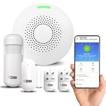 Imagem de OSI WIRELE sem fio WiFi Smart Home Security Mini Alarm System - Kit de alarme Wi -Fi de 5 peças com detector de movimento, notificações com aplicativo, sensor de porta/janela, sirene, compatível com Alexa, sem taxas mensais