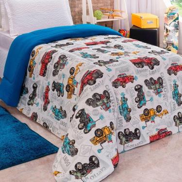 Imagem de Edredom Fantasy Carros Solteiro Infantil Tecido Malha 100% Algodão Macio Antialérgico - Azul