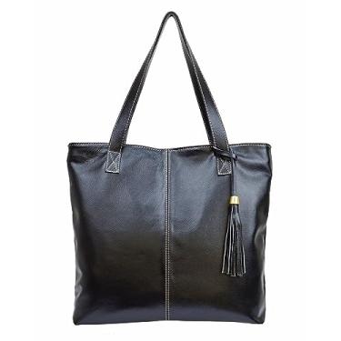 Imagem de Bolsa Feminina Sacola Shopping Bag Preta Grande Shopbag Shopper Ombro Couro Legítimo Madamix Bolsas Femininas Shoulder Bag