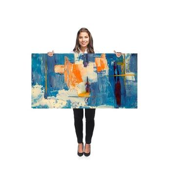 Imagem de Quadro Decorativo Grande sala Arte Abstrato Azul laranja 100x50 Quadro para Quarto Hall Abstrato