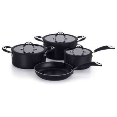 Imagem de Conjunto de Panelas 4 Peças Multiflon Dom com Revestimento Antiaderente Quartzo 7 Camadas e Tampas com Saída de Vapor - Preto