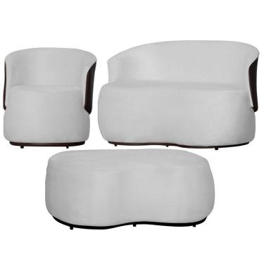 Imagem de Kit 1 Poltrona 1 Namoradeira e 1 Puff Grande Suede Estilo Orgânico Beatriz Composê Corino Marrom - Estopar