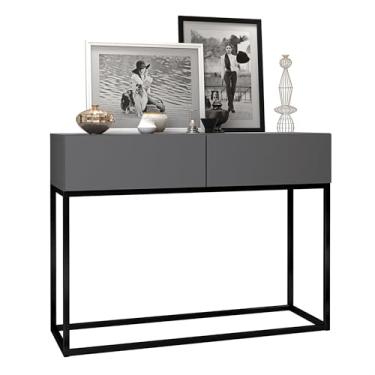 Imagem de Aparador Buffet Pequeno Com 2 Gavetas Para Hall de Entrada Cantinho do Café Eros 90cm Industrial Pe de Ferro Preto