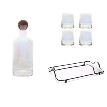 Imagem de Jarro de suco criativo conjunto de bandeja de copo de água de vidro colorido xícara de chá de casa cozinha deslumbrante jarro de suco transparente chaleira fria garrafa de água quente/fria (cor: 6 peças deslumbrantes)