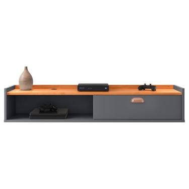 Imagem de Rack Tv Smart Suspenso Home Decor 1 Porta Nicho Organizador Decoração Sala Quarto Compacto 1.20 Puxador Lauren - RPM Móveis (Cinza/Cinamomo)