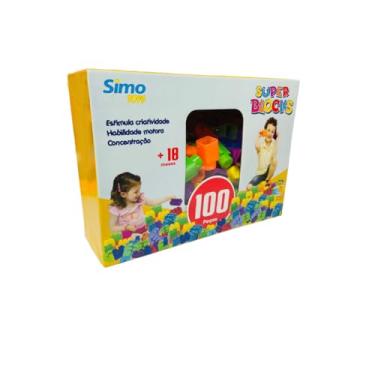 Imagem de Brinquedo Blocos de Montar Educativo Coloridos Encaixa Grande 100 peças Infantil Crianças