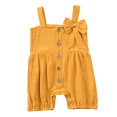 Imagem de Macaquinho infantil para meninas 4 anos com laço colorido sem mangas macacão para bebê liso para meninas 6-9 meses (amarelo, 9)