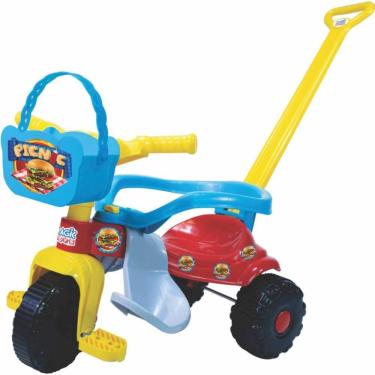 Imagem de Triciclo Infantil com Empurrador - Tico-Tico Pic-Nic - Azul - Magic Toys