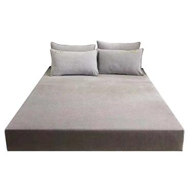 Imagem de Lençol elástico de veludo quente para inverno, capa para colchão, lã coral, roupa de cama, cama dupla, king size, 9,150x200x25cm, 1 peça