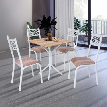 Imagem de Mesa De Jantar Quadrada Com 4 Cadeiras Em Aço Branco Carvalho Com Estofado Capuccino Bollua Shop Jm