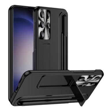 Imagem de PuRoxx Capa para Samsung Galaxy S24 Ultra/S24 Plus/S24, capa de proteção de lente de câmera de metal, capa rígida com suporte invisível com suporte para caneta S, preto, S24 Plus