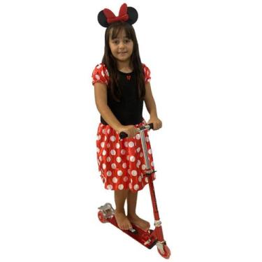 Imagem de Patinete Infantil Alumínio 3 Roda Vermelho + Fantasia Minnie - Dm Toys