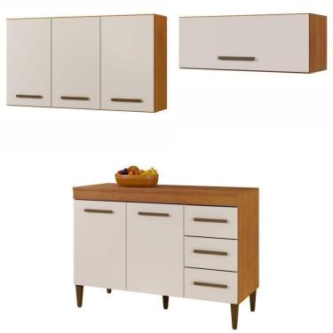 Imagem de Conjunto Balcão com tampo 2 portas 3 gavetas e 2 Armários Aéreo Marrom/Off White