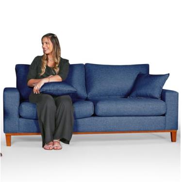 Imagem de Sofá Living 3 lugares Em Linho Essencial Estofados (Azul, 3 Lugares)