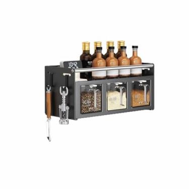 Imagem de Organizador de especiarias Racks de especiarias Prateleira de especiarias com frascos Caixa de armazenamento de condimentos para cozinha doméstica montada na parede (30 x 13,5 x 13 cm, preto)