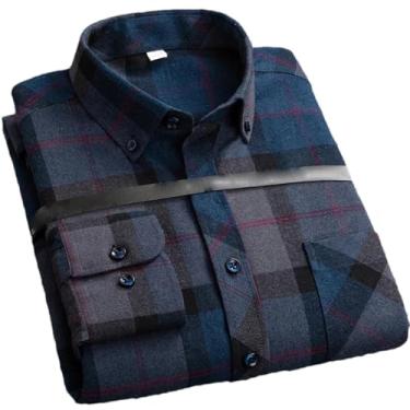 Imagem de Camisa social masculina plus size para lazer masculina algodão lixado flanela quente casual manga longa gola xadrez, Algodão 157, M