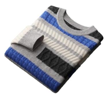 Imagem de Suéter de inverno de caxemira masculino jacquard pulôver de lã gola redonda grossa manga longa suéter casual de malha de lã, Cinza 9 Azul, G