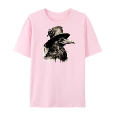 Imagem de Qingyee Camisetas Gothic Black Crow, Black Raven Camiseta com estampa Blackbird para homens e mulheres., Corvo - rosa, P