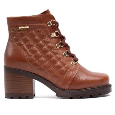 Imagem de Coturno Feminino Pegada em Couro com Matelassê Marrom - 37