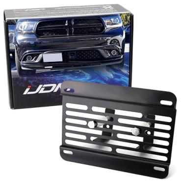 Imagem de iJDMTOY Kit de realocador de placa de licença para montagem na grade frontal sem furadeira compatível com Dodge Challenger Charger Durango Jeep Grand Cherokee com amortecedor inferior em forma de diamante
