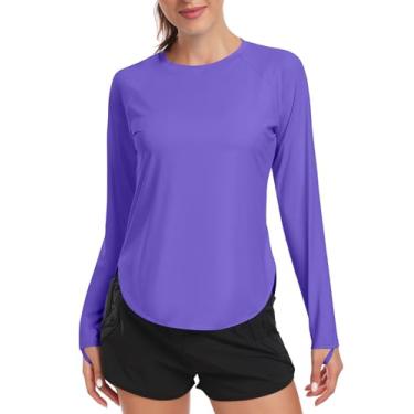 Imagem de addigi Camisa de sol feminina FPS 50+ manga comprida para treino, corrida, caminhada, proteção UV, roupas de secagem rápida ao ar livre, A_roxo, M