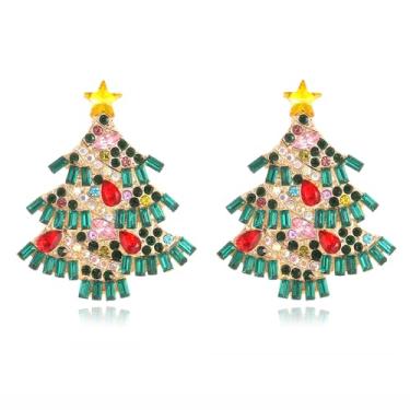 Imagem de Met-edianger Brincos de Natal Brincos de strass para árvore de Natal, Papai Noel, luzes de cervo, brincos pendentes de gota de cristal para mulheres e meninas, Zinco, Strass