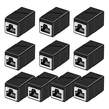 Imagem de Acoplador RJ45, pacote com 10 adaptadores Ethernet fêmea para fêmea, adaptador extensor de cabo Ethernet, 8 pinos modular reto, conectores de rede para cabo Ethernet Cat8/Cat7/Cat6/Cat6a/Cat5e/Cat5 (preto)