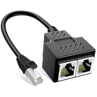 Imagem de MVBOONE Divisor Ethernet 1 a 2 RJ45 adaptador macho para fêmea, adequado para Super Cat5-8, compatível com ADSL/Hubs/TVs/Set-top boxes/roteadores/operadores (suporta apenas um funciona ao mesmo tempo)