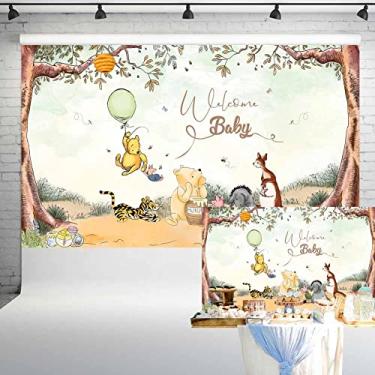 Imagem de Welcome Baby Vintage Urso Pooh Urso Pano de Fundo Clássico Ursinho com Balão Verde Decorações de Festa Neutro Fundo de Aniversário Recém-nascido 1,5 x 0,91 m 165