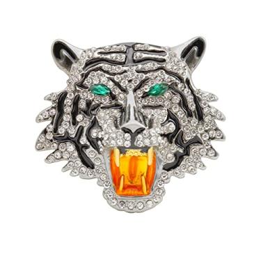 Imagem de Broche de cabeça de tigre com strass, vintage punk cristal animal tigre terno pin ouro prata animal tigre distintivo broche lapela para homens terno pin, Metal, Liga metálica.