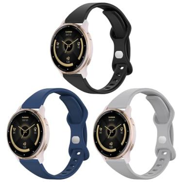 Imagem de Lzwldan Pacote com 3 pulseiras de silicone finas compatíveis com Garmin Vivoactive 4S/Venu 2S/Venu 3S/Vivomove 3S/Forerunner 255s/265S, pulseira fina estreita de 18 mm para mulheres e homens