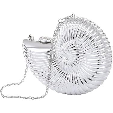Imagem de QZUnique Bolsa de ombro em concha/concha novidade com alça de corrente bolsa de mão acrílica moda transversal bolsa de noite clutch para mulheres meninas, A - prata, One Size